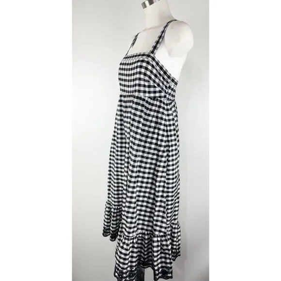 J.Crew Eyelet Trim Ruffle Hem Gingham Midi Sundress Crisscross Back Size 6 - Picture 3 of 7